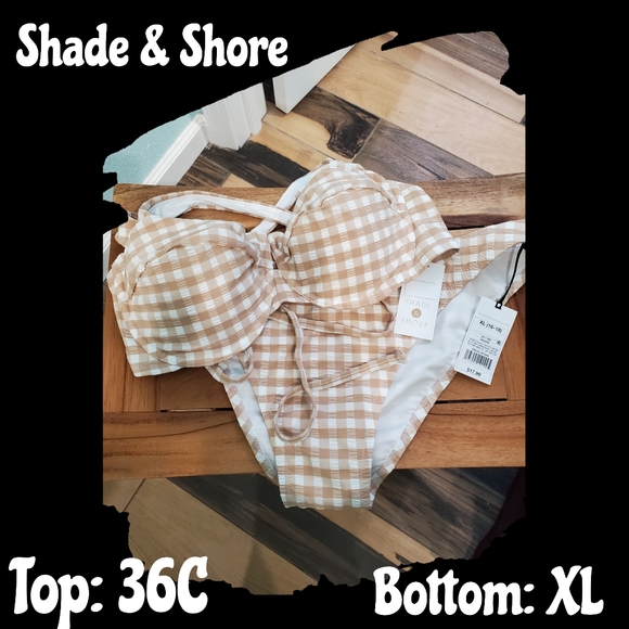 Shade & Shore Brown Gingham Bikini Set Top : 36C Bottom: XL - Picture 1 of 8